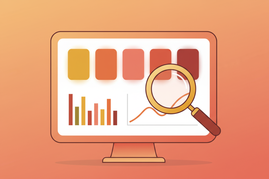 Ilustración de un panel de analytics con cinco métricas destacadas