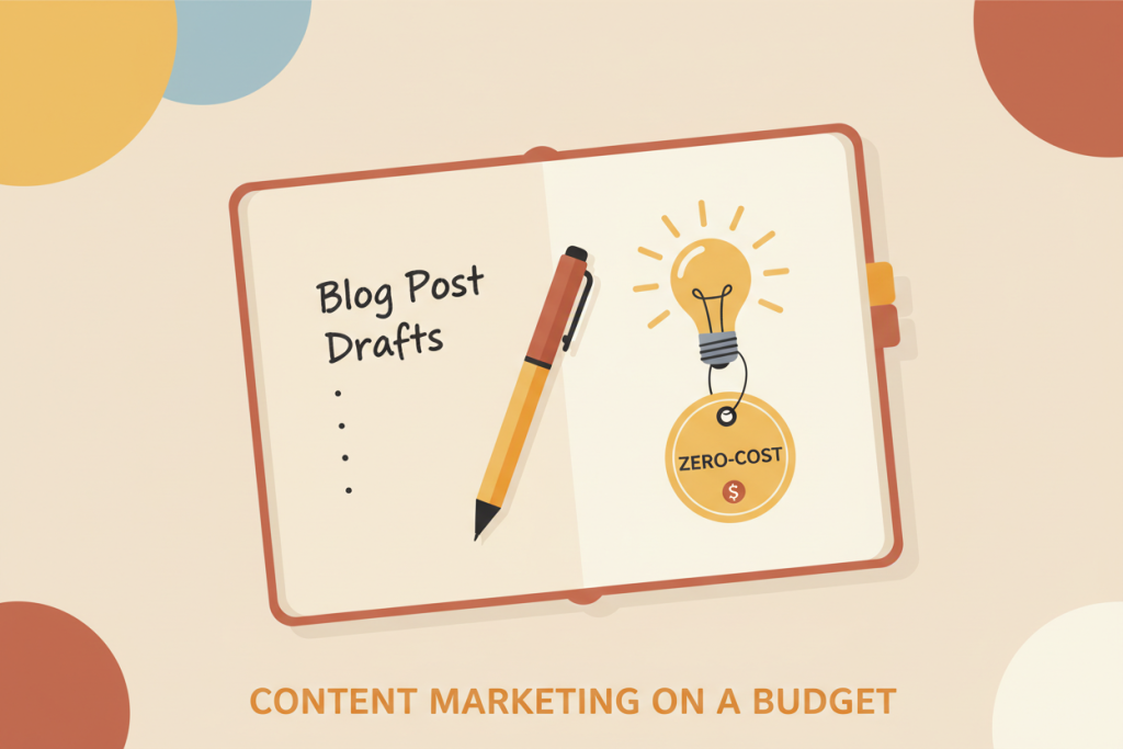 Ilustración de un espacio de trabajo creativo con cuaderno y bombilla de idea